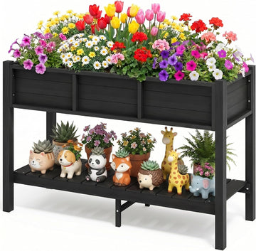 48x18x30in Raised Garden Bed Kit, HDPE Planter Box Stand, Poly Wood Weather-Resistant Planter Box with Legs & Storage