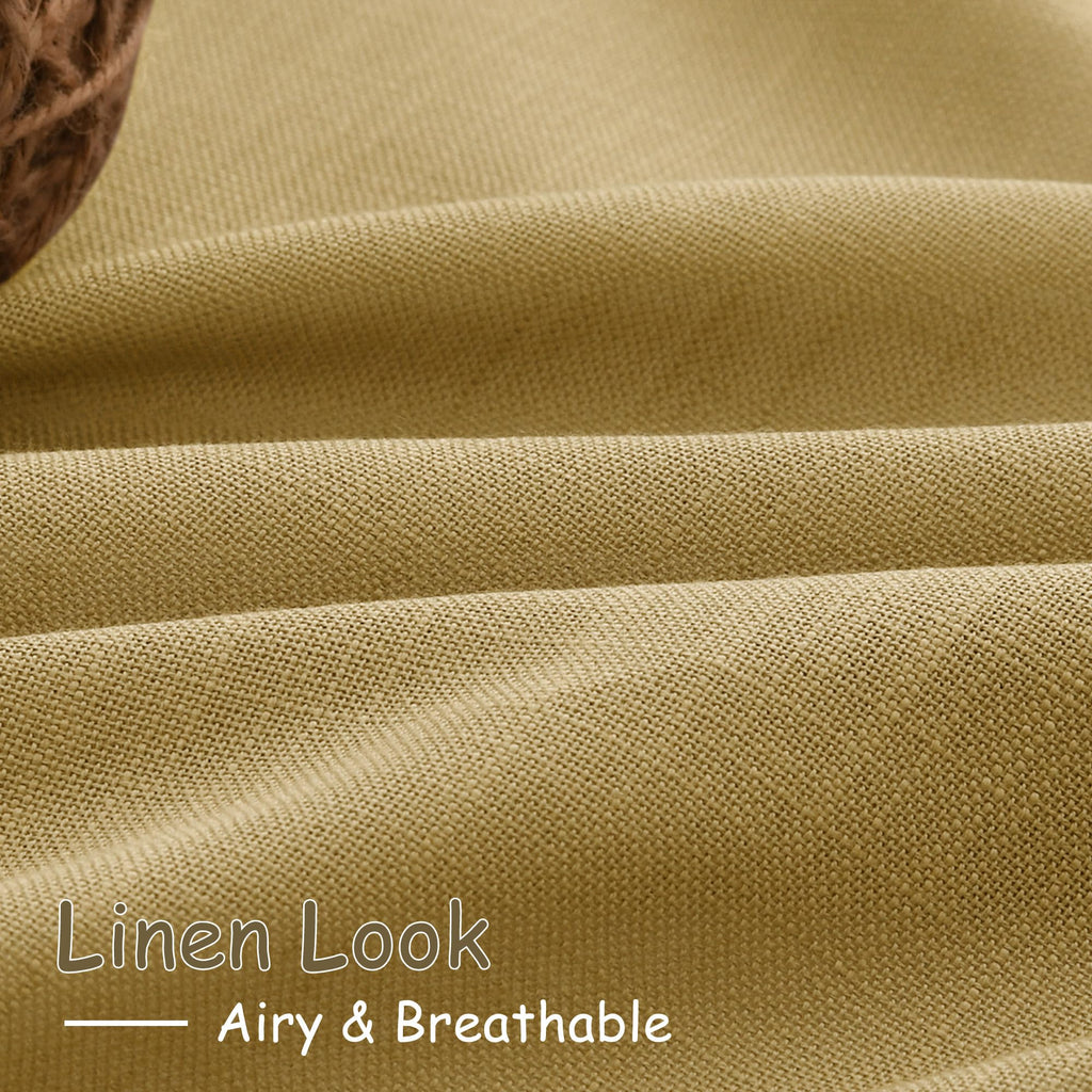 Gold Linen Curtains 84 Inch Length 2 Panels Set Rod Pocket Back Tab Light Filtering Window Drapes Dining Room Protect