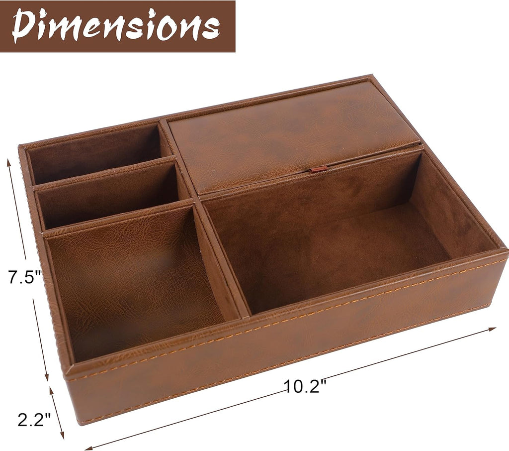 Men's Valet Tray, 5 Compartments, Brown