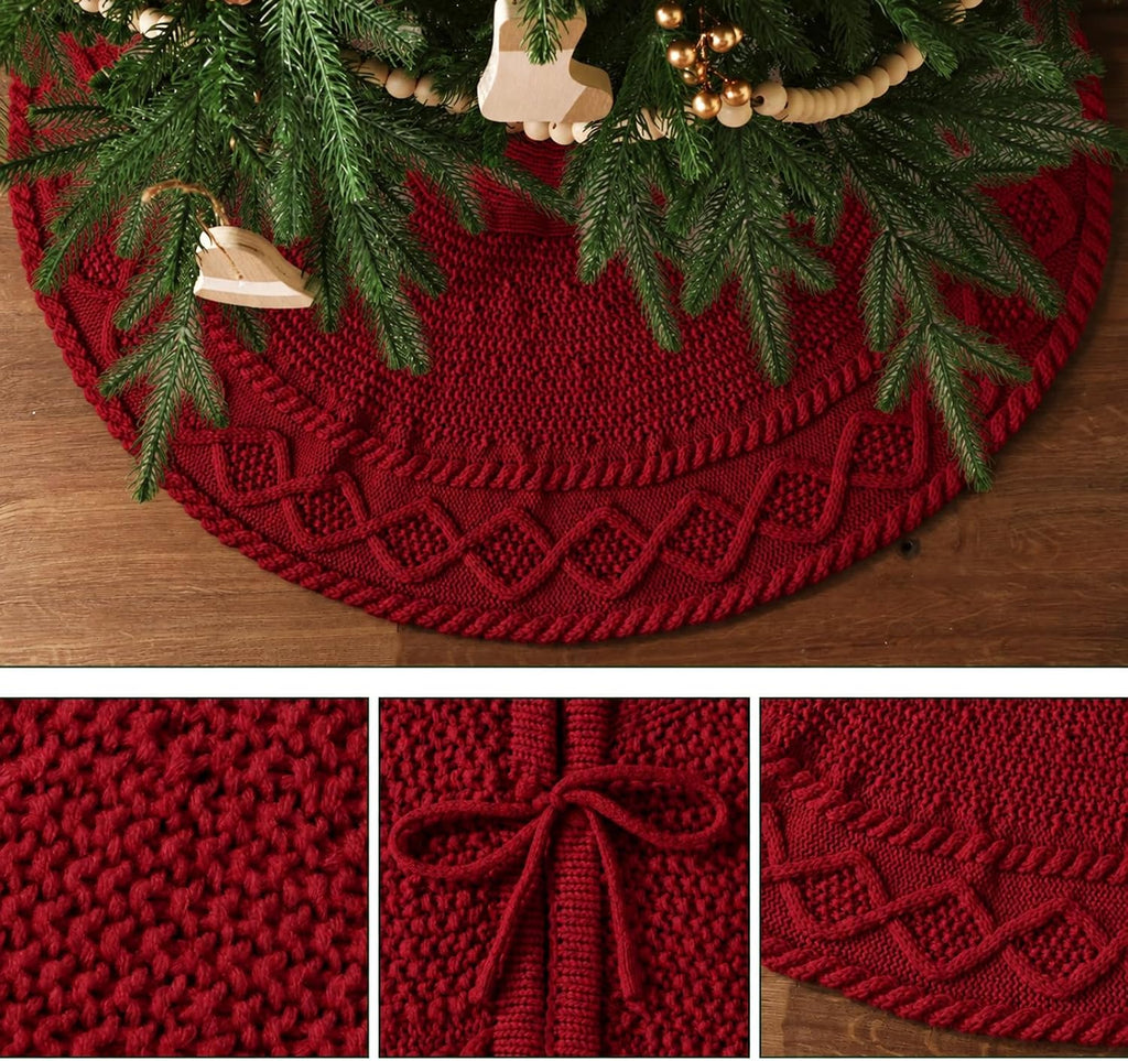 Knit Christmas Tree Skirts, Neutral Tree Skirt, Cozy Christmas Decorations