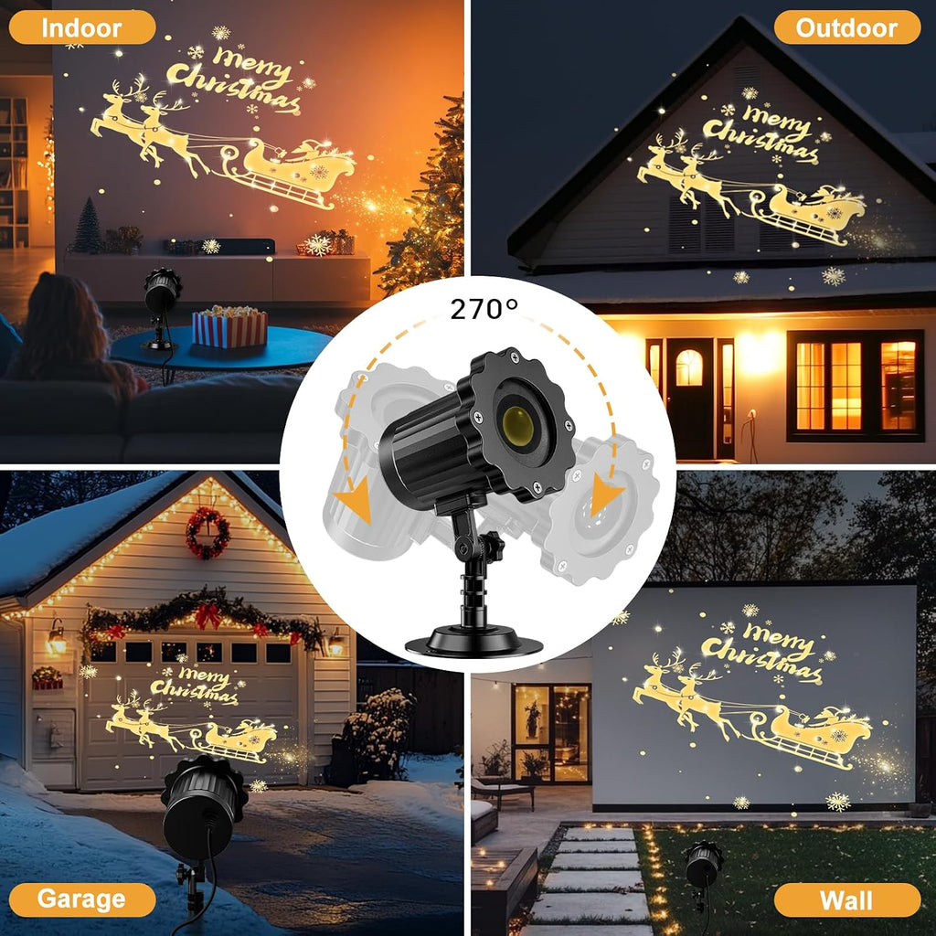 3D Dynamic Christmas Projector Lights Outdoor Indoor-2025 Upgrade Santa in Sleigh Christmas Decorations,Waterproof