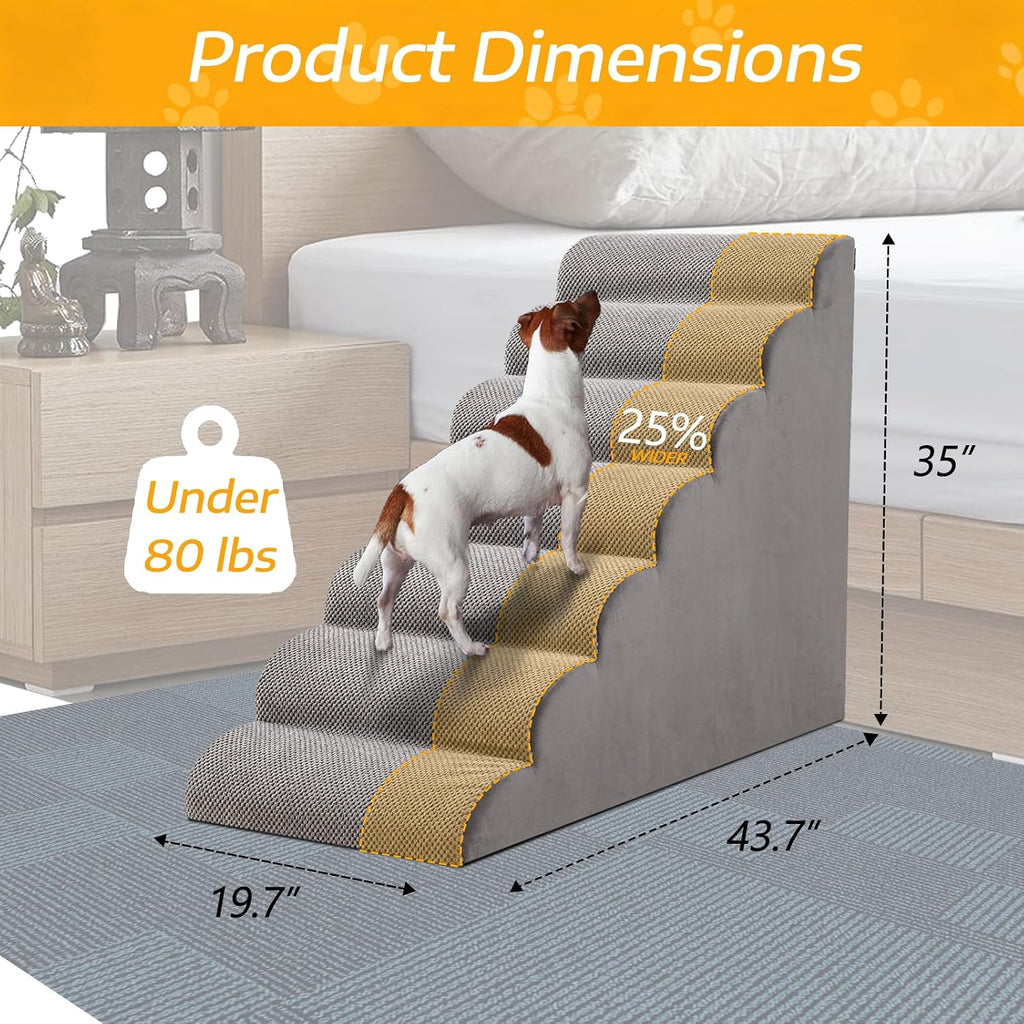 35" H Dog Stairs for Small and Medium Dogs 7-Step Ramps for High Beds and Couch Non-Slip Extra Wide Pet Stairs