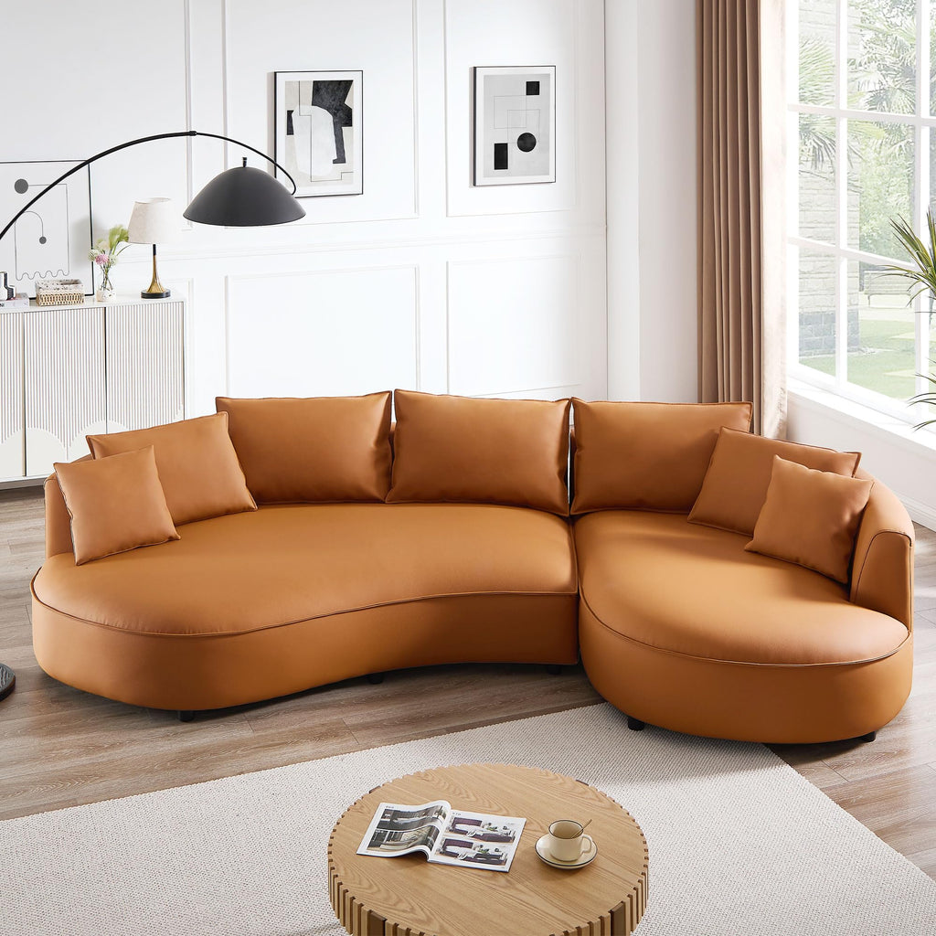 124.8" Boucle Curved Sofa Cloud Couch, Upholstered 4-Seat Sofa Couch Eco-Leather Couch Sofa Apartment Office- Right