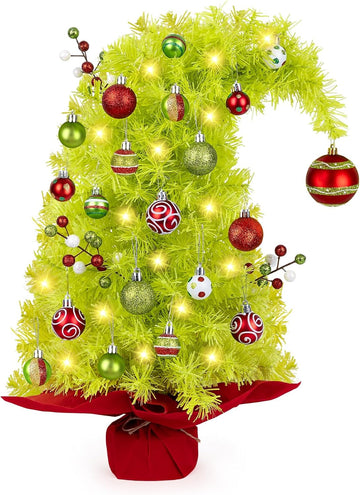 2FT Whimsical Mini Christmas Tree with Lights Ball Berries 8 Lighting Modes