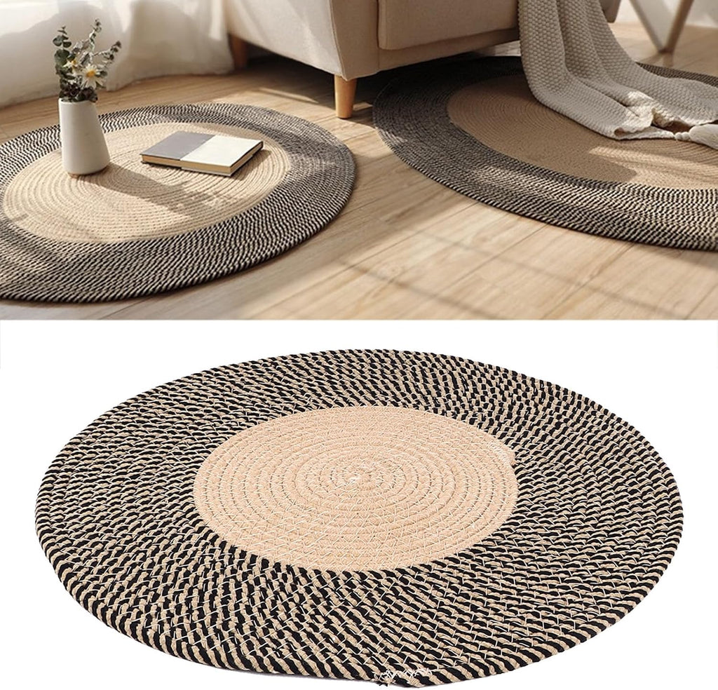 Round Jute Rug Reversible Retro Nordic Circle Carpet (45cm