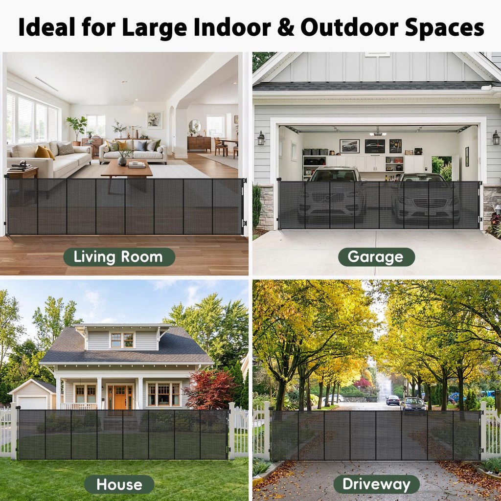 275" Retractable Baby Gates Extra Wide Driveway Gate Garage Fence, Black
