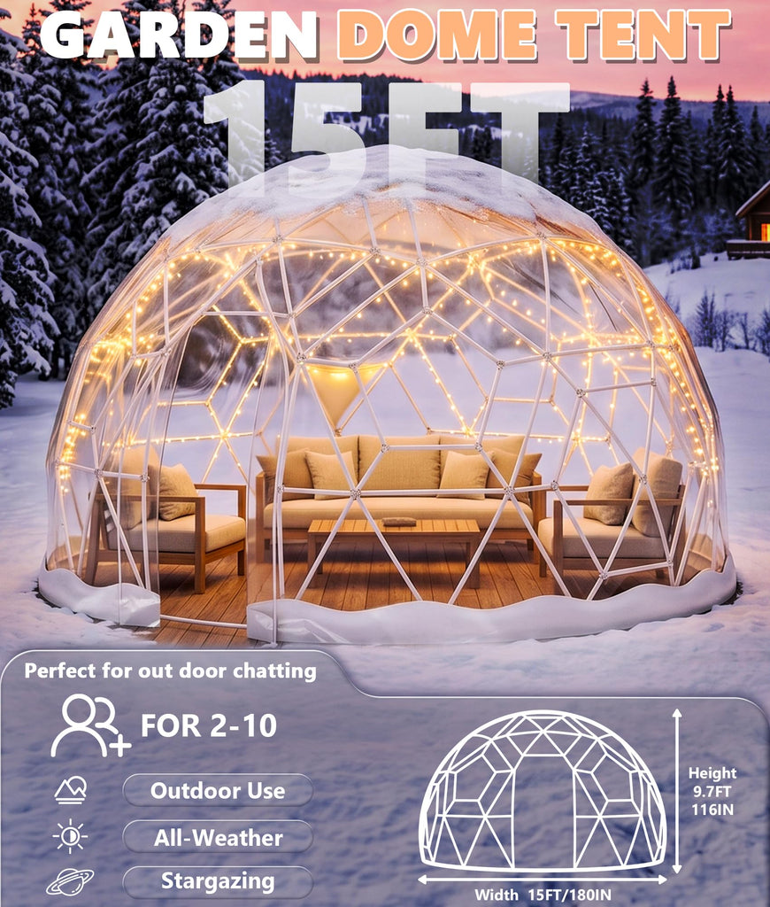 Dome Tent for Garden, Geodesic Dome Greenhouse with TPU Clear Cover, Waterproof Garden Bubble Dome Tent House with