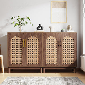 Set of 2 Rattan Sideboard, 59" Buffet Cabinet with Storage