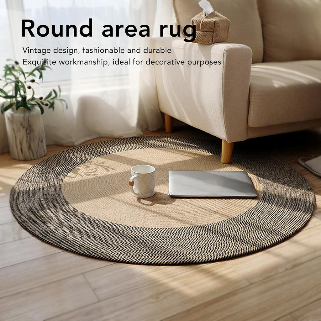 Round Jute Rug Reversible Retro Nordic Circle Carpet (45cm