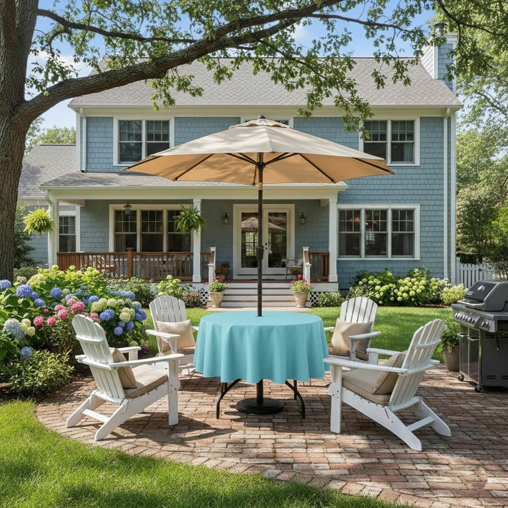 Outdoor Tablecloth Wrinkle-Free Stain Resistant Waterproof Polyester Fabric Table Cover with Zipper Umbrella Hole for