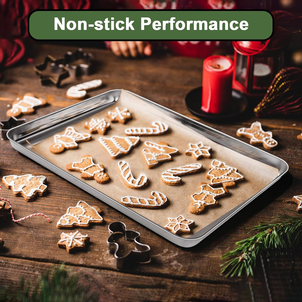 Sheet Tray Set of 10, Stainless Steel Pan Cookie Pan Sheet, Size 16 x 12 x 1 inch, Warp Resistant & Heavy Duty & Rust