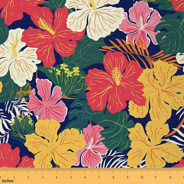 Watercolor Flower Fabric by The Yard, Palm Leaf Tropical Plants Fabric by The Yard for Teens Craft Lover, Garden Floral