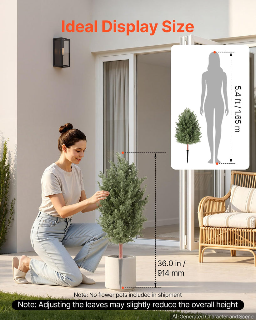 Artificial Topiary Cedar Bush 3 Ft Set of 2 Greenery Fake Shrubs, PE Faux Trees with Ground Spikes, Indoor & Outdoor