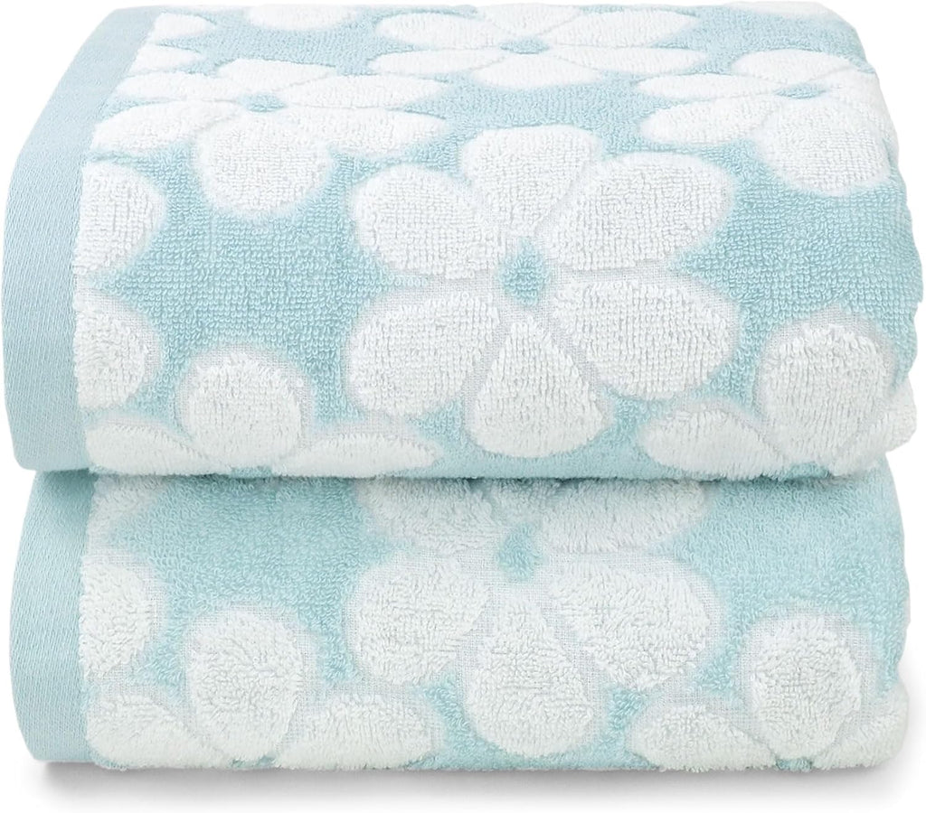 Decor with Floral Jacquard | Super Soft and Absorbent Bath Towel Set of 2, Large Size 27.5x55 Inches