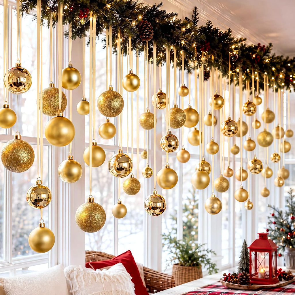 78 Pcs Christmas Ball Ornaments Ceiling Hanging Decor, Beige
