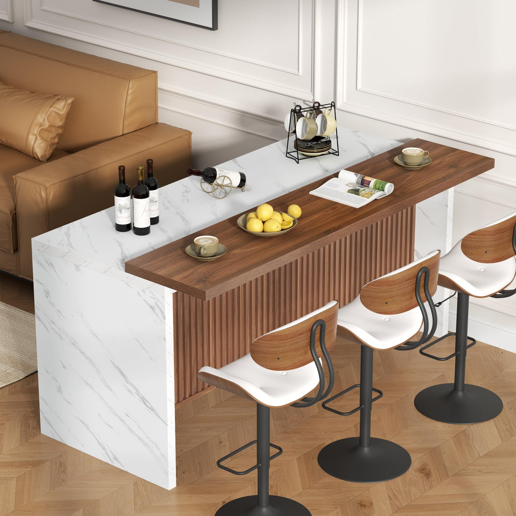 71" Large Imitation Marble Bar Table, Island Table with LED Lights