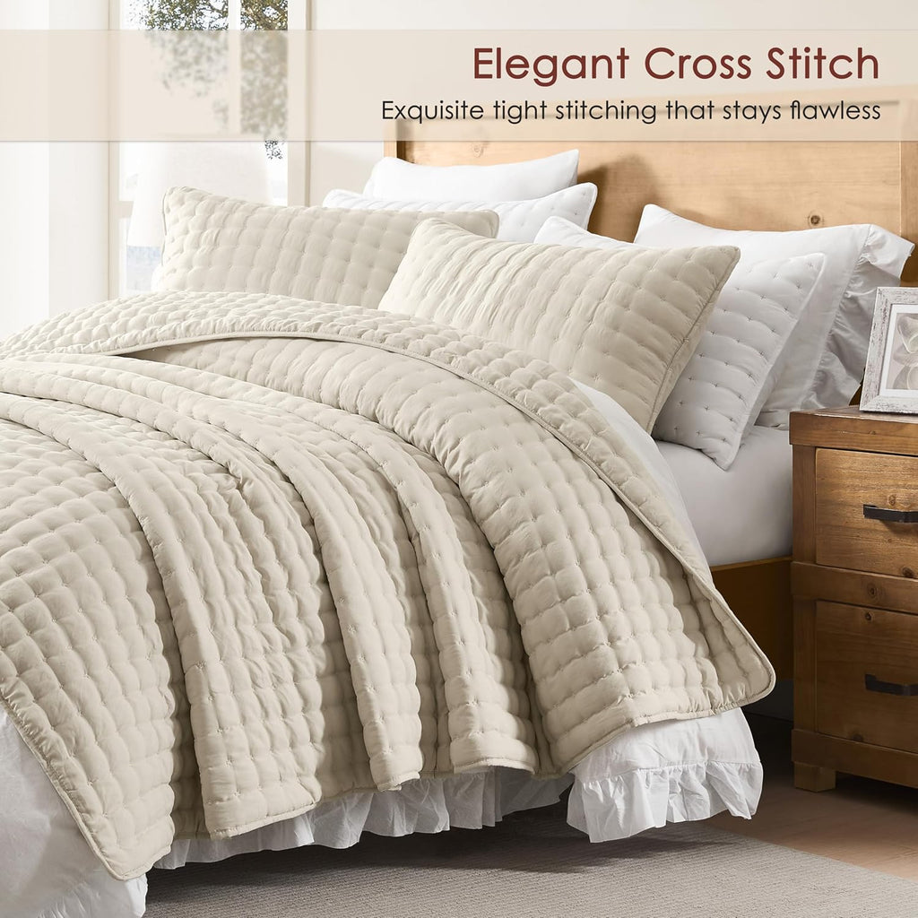 Beige California Oversized Cal King Quilt Bedding Sets with 2 Pillow Shams, Neutral Lightweight Soft Bedspread