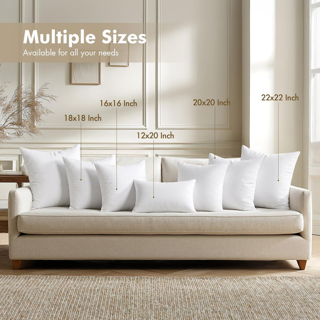 12x20 Pillow Inserts 4 Pack, 100% Virgin Fiber Filling Throw Pillows - Set of 4