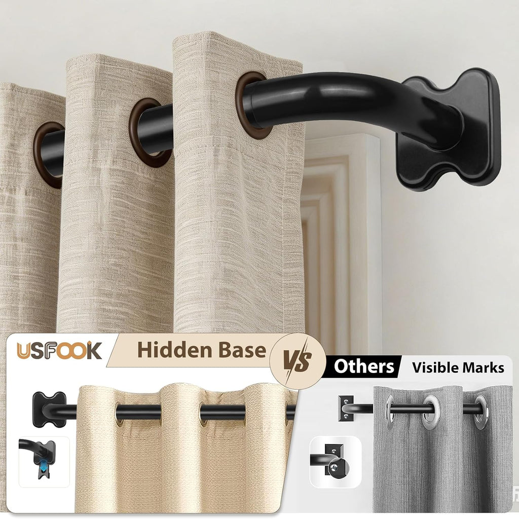 Black Wrap Around Curtain Rods 32 to 58, Blackout Curved Drapery Rod| 3/4 Inch Diameter, Room Darkening Design