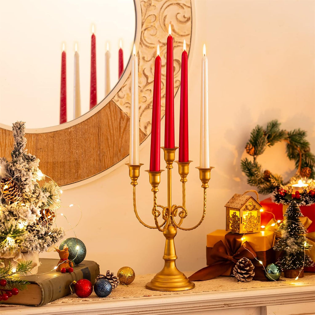 Candelabra Candle Holder Gold Set of 6-5-arm Metal Candlestick Holders for Taper Candles for Centerpieces Table