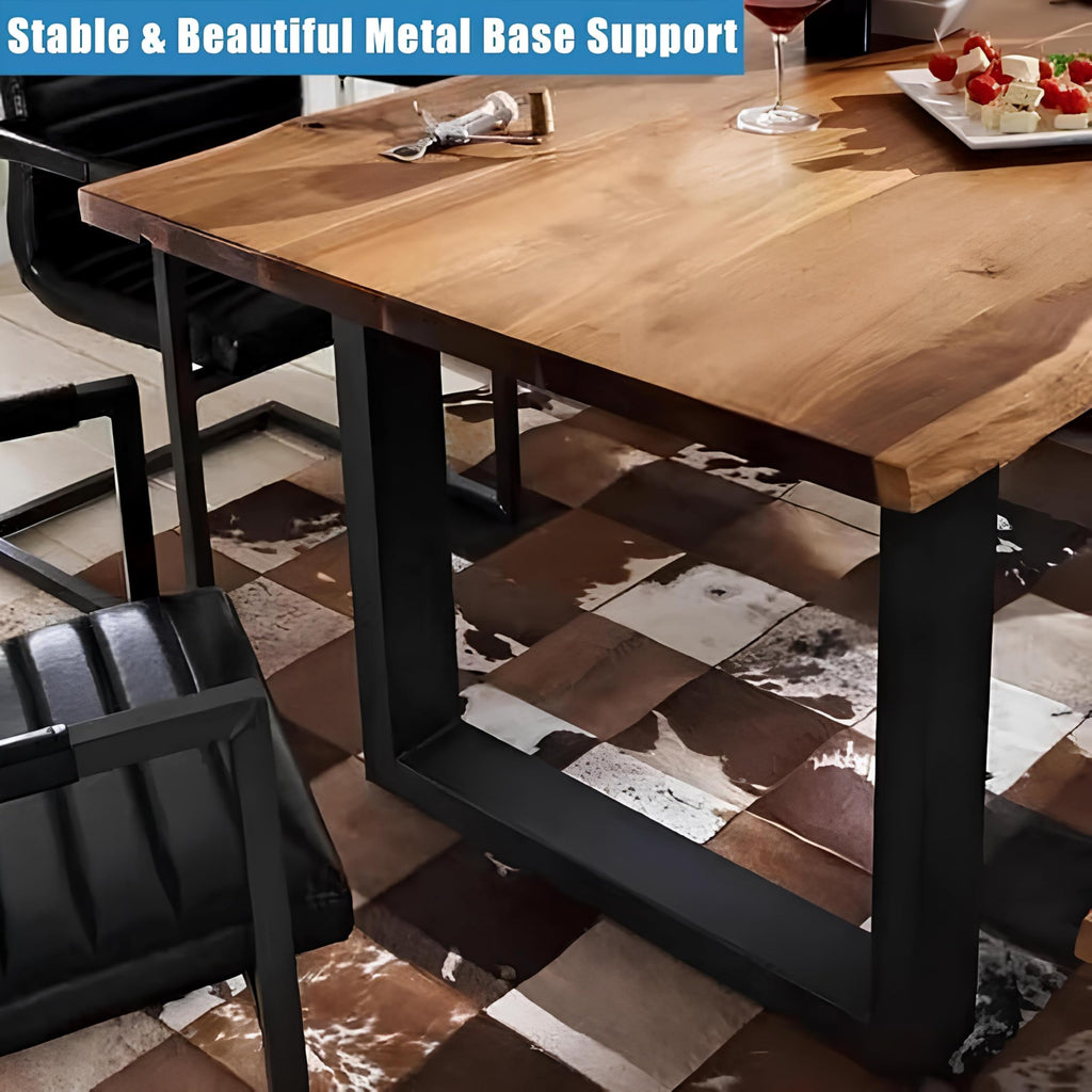 Industrial Solid Wood Dining Table, Rectangle Live Edge Kitchen Table, Rustic Pine Table Top & Metal Base, Large Long