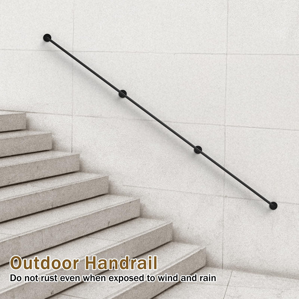 10FT Stair Handrail 440LB Wall-Mount Metal Rail Indoor Outdoor
