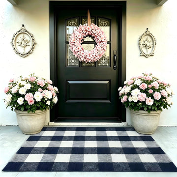 Navy Blue and White Buffalo Plaid Rug 2'4'' x 3'7'', Washable Farmhouse Non-Slip Checkered Doormat, Indoor Outdoor