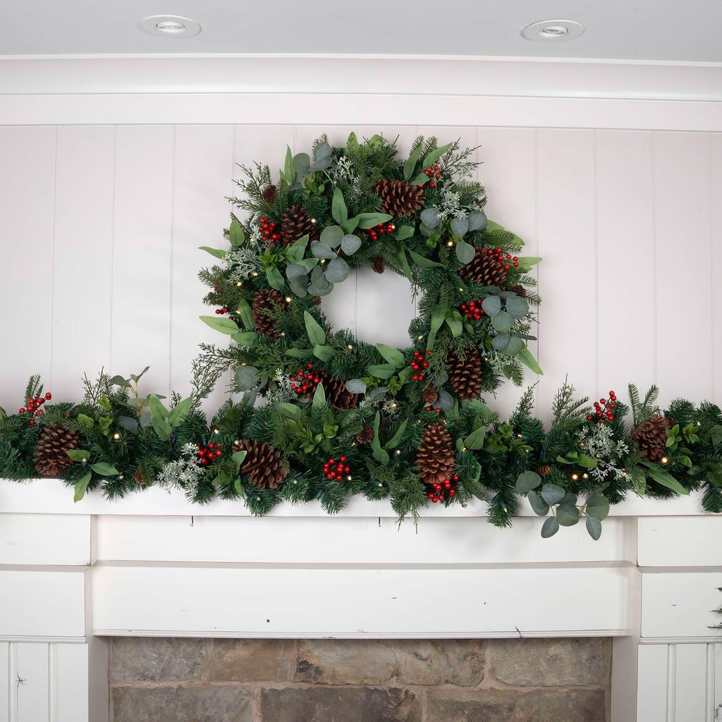 30 Inch Pre-Lit Artificial Christmas Wreath, Christmas Woods