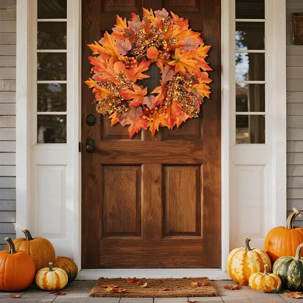 20 lnch Artificial Fall Wreath for Front Door Autumn Wreath with Hanger