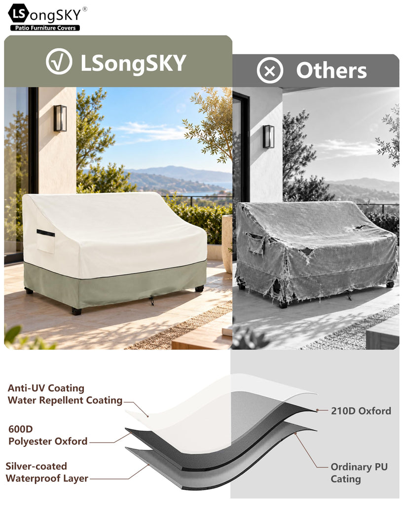 85" Patio Sofa Cover, 600D Waterproof Outdoor Couch Cover, Beige