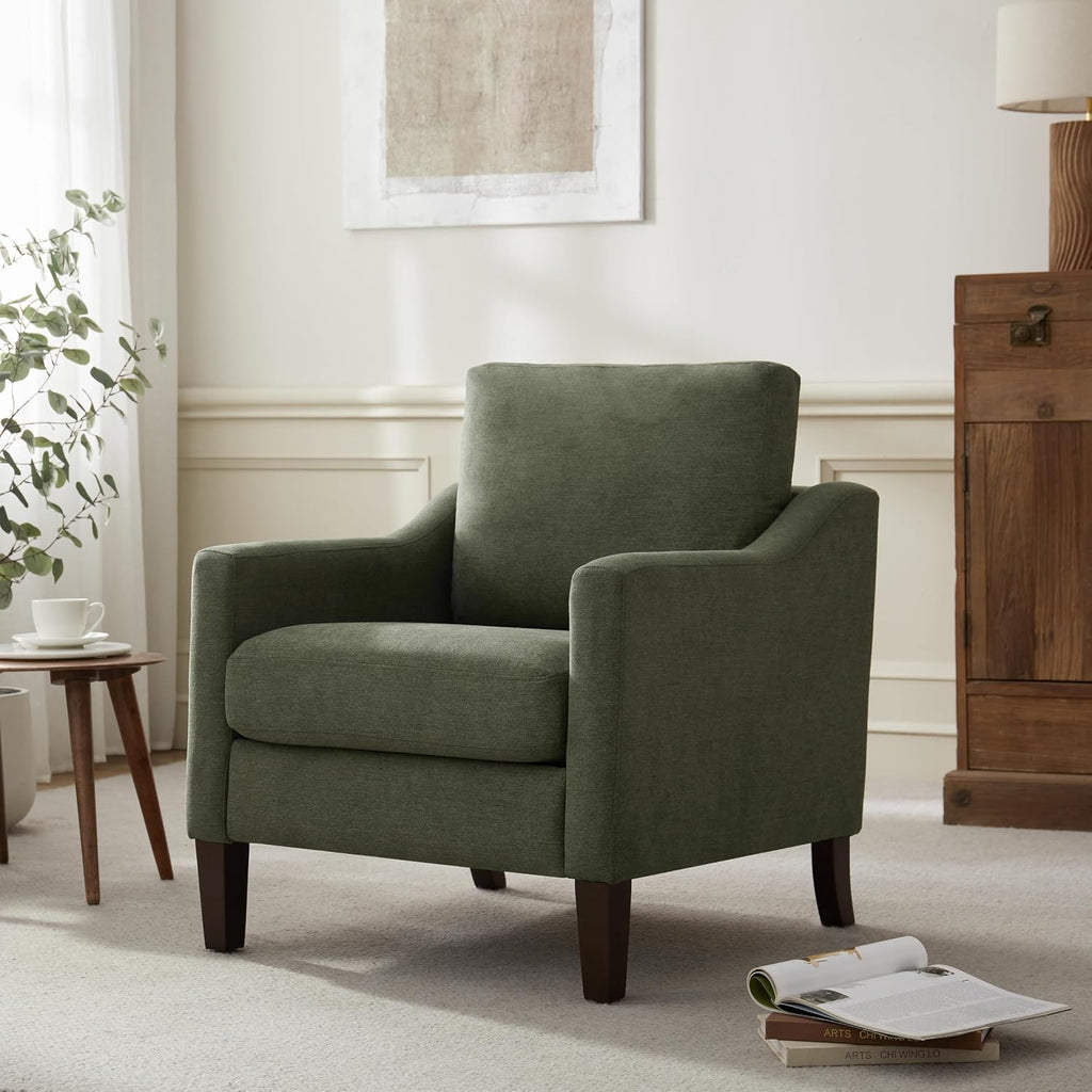Mid Century Modern Accent Chair, Upholstered Living Room Chairs Armchair , Comfy Reading Accent Chairs with Wood Legs