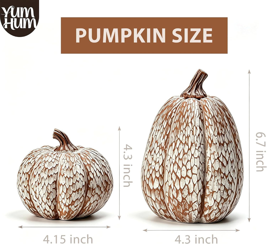 Resin Pumpkin Figurines, Lattice Fall Thanksgiving Decor - Set of 2