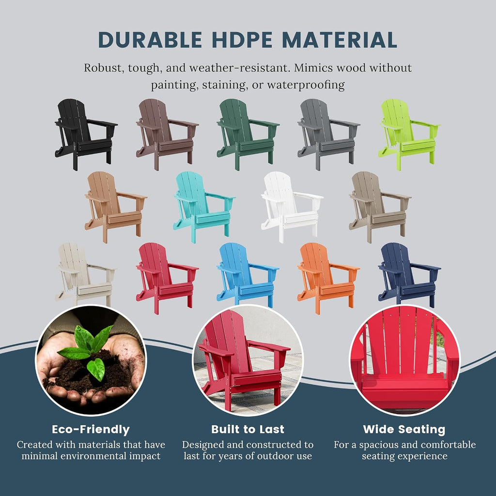 WO Home Furniture Laguna Folding Adirondack Chairs Set of 2, HDPE Patio Chair, All Weather Use Fire Pit Chair for