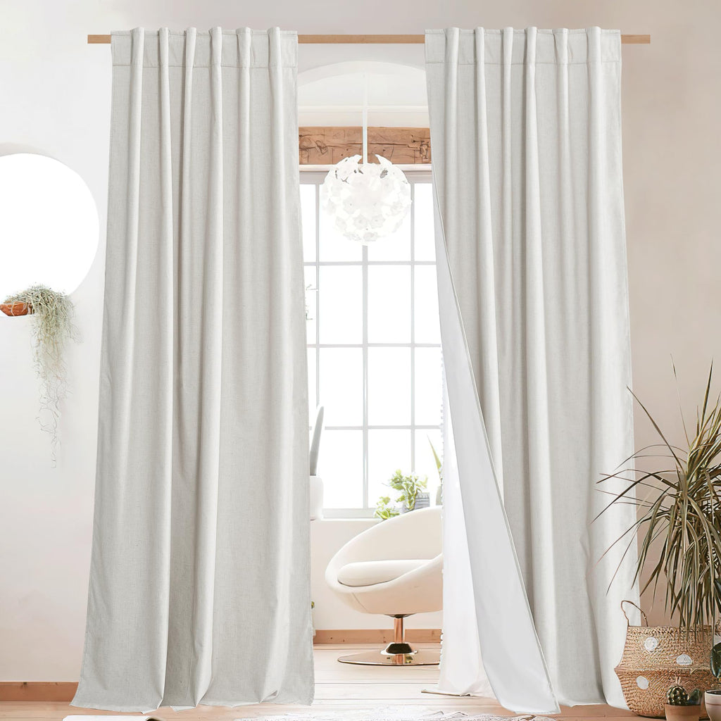 100% Absolutely Blackout Linen Curtains 95" L Set of 2, Ivory