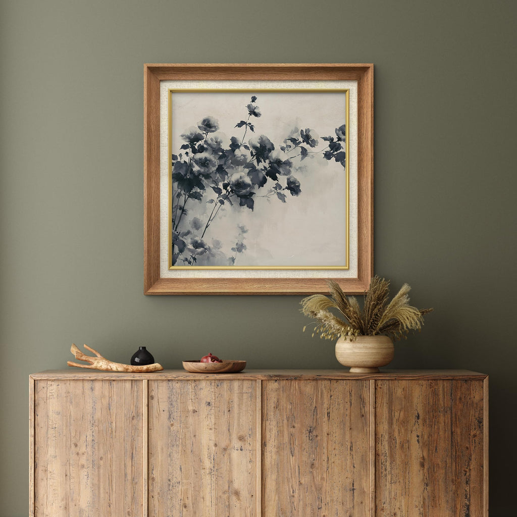 Premium Framed Wall Art Monochrome Chinese Ink Grey Peony Floral Illustrations Fine Art Decorative Retro Historic Zen