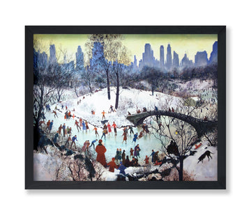 Master New York City Poster - Skating In Central Park Painting Print - Central Park Artwork - Ice Skating - Winter