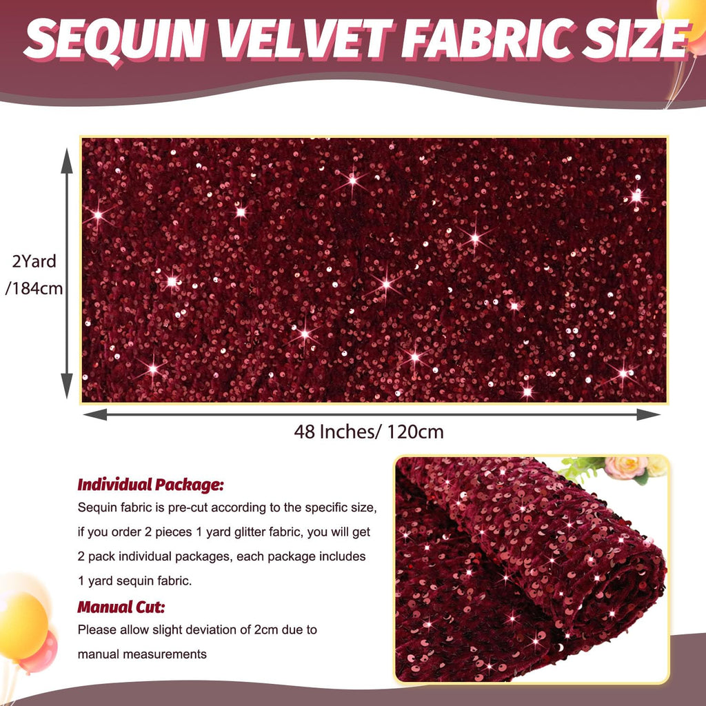 Sequin Fabric by The Yard Burgundy Sequins Fabirc 2 Yards Payette Sequin Fabric Soft Velvet Material for Sewing Dress