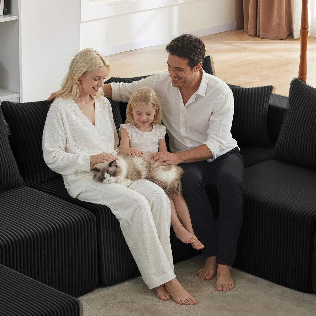 121" Boneless Couch, U Shaped Sofa, Sectional Couches