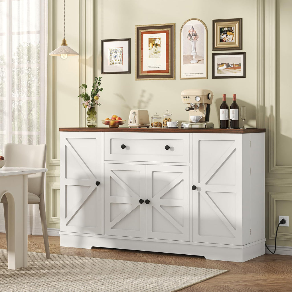 Sideboard Buffet Cabinet, Modern Kitchen Coffee Bar Cabinet with Drawers & Charging Station, Storage Cabinet with