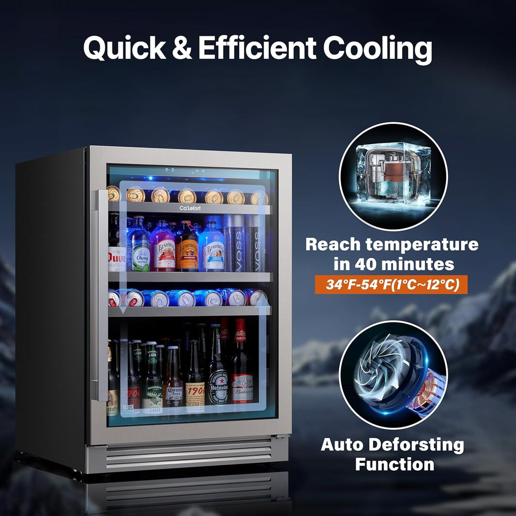 Beverage Refrigerator Cooler - 24 Inch Beverage Fridge 180 Can with Glass Door, 
