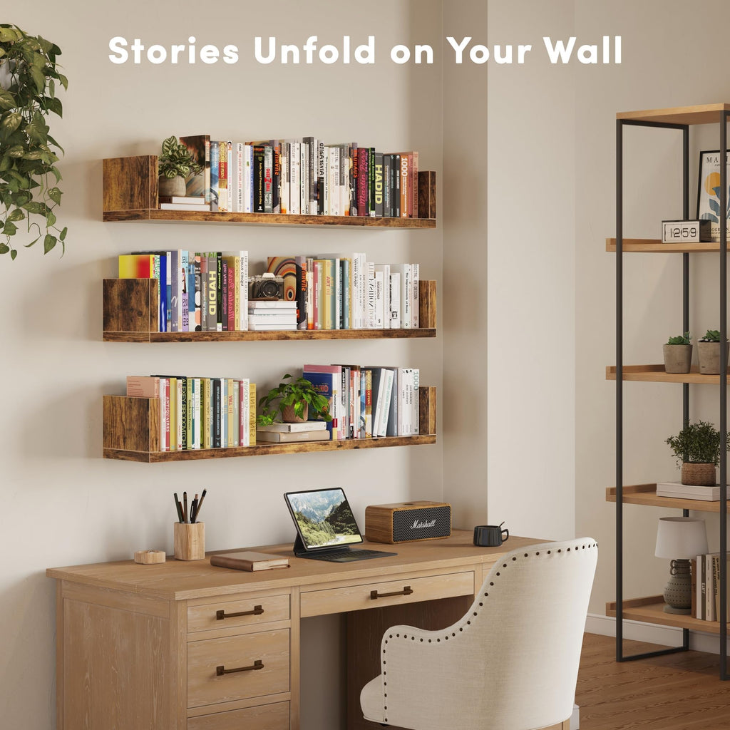 Wall Bookshelf, Set of 3, U Shaped Floating Bookshelf, Hanging Bookshelves for Wall, Wall Mounted Shelves Bedroom