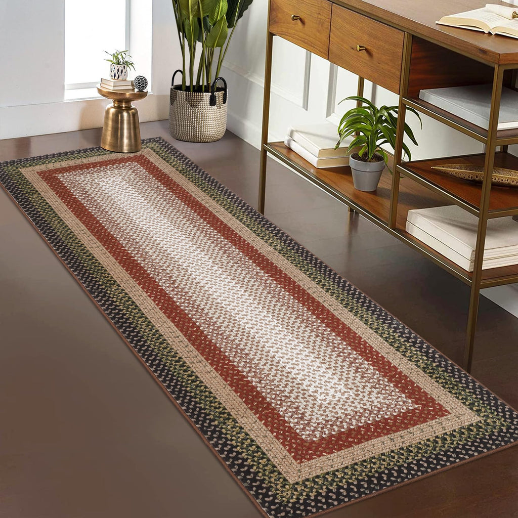 Washable Runner Rug Non Slip Braided Hallway Runner Mat