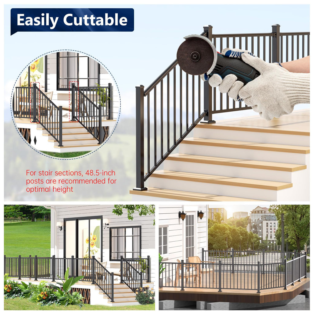 Modular Aluminum Stair Railing Kit, 42 in x 4 ft Black Step Railing