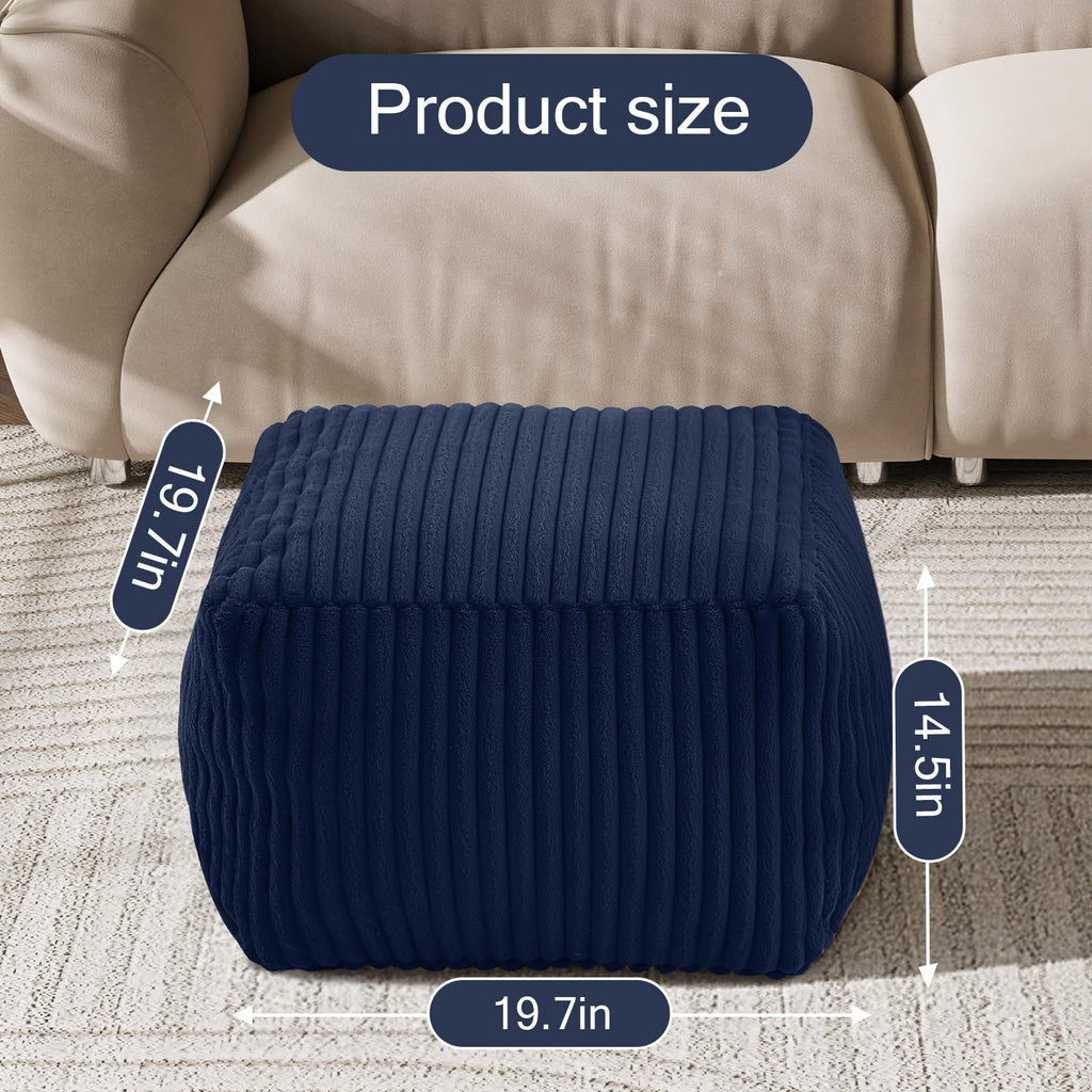 Square Pouf Ottoman Foot Rest, 15 Inch Faux Fur Pouf, Navy