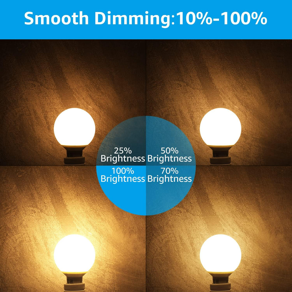 G25 LED Globe Light Bulbs, Dimmable, 2700K Soft White, Vanity Light Bulb, UL & Energy Star Listed, E26 Base, Pack of 6