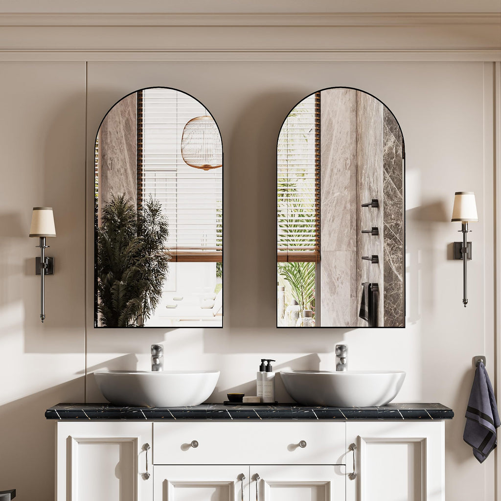 Medicine Cabinet with Mirror, Bathroom Wall Cabinet with Adjustable Shelves Arch Metal Storage Cabinet Bedroom (No