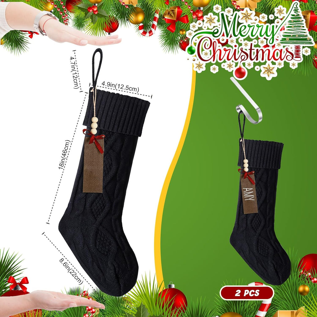Sets 18 Inch Christmas Stockings Metal Hooks Name Tags,Black - Set of 2