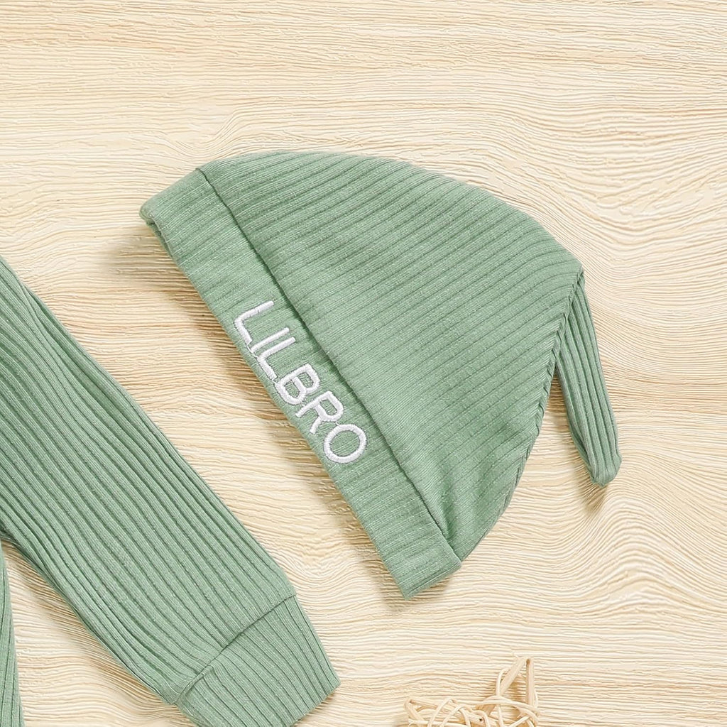 Newborn Baby Boy Outfits Zippered Romper Letter Embroidered Coming Home Jumpsuit with Hat Mittens