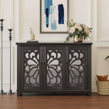 49" Modern Buffet Sideboard Cabinet, Storage Cabinet with 3 Acrylic Mirrored Doors, Freestanding Credenza Buffet