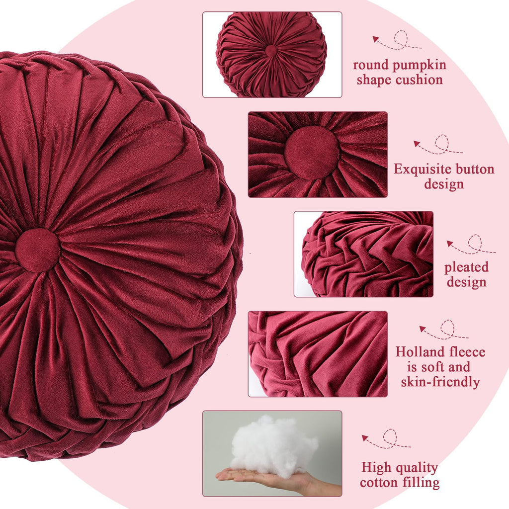 1 Pcs Round Throw Velvet Pillow Decorative Pillow (Burgundy, 15'')